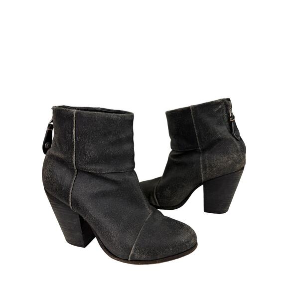 RAG & BONE Newbury Gray Granite Distressed Suede Leather Ankle Booties EU 37.5 - Picture 1 of 8
